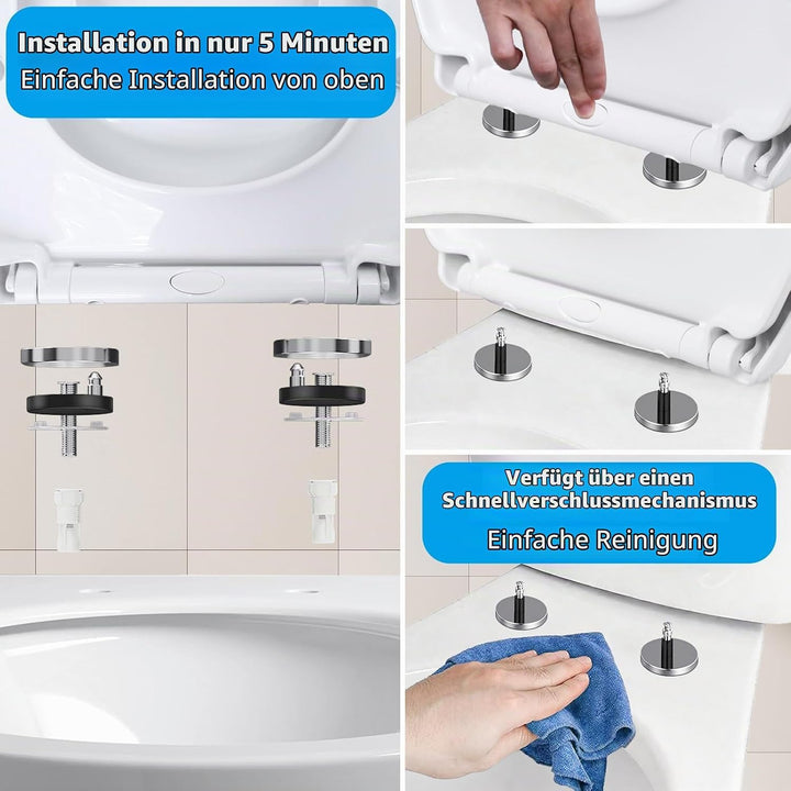 Familien Toilettendeckel mit Kinderaufsatz, 2-in-1 WC-Sitz Oval aus PP Kunststoff, Sanfte Absenkauto