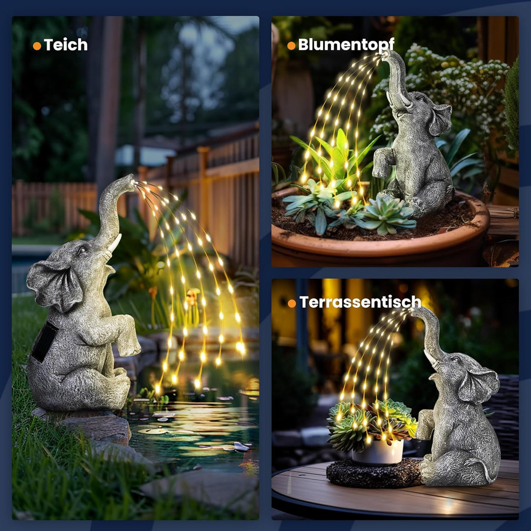 GIGALUMI Upgraded Elefantenstatue Gartendekoration True Bewässerungselefant Figur Solarbetriebene LE