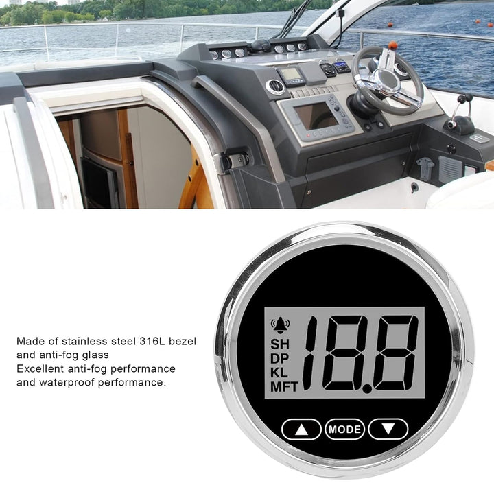 Tiefenmesser Boot,Bootstiefenmesser,52 Mm / 2 Zoll Marine-Tiefenmesser Digitaler Tiefenmesser Rang 1