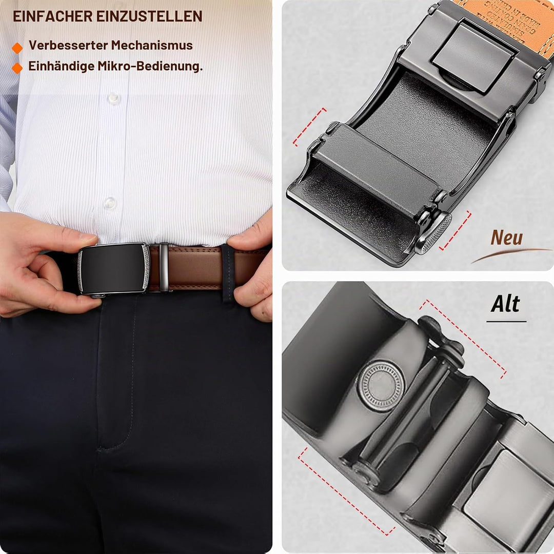 BULLIANT Gürtel Herren, Gürtel Ratsche Ledergürtel Automatikschliesse für Herren Anzug Business Klei