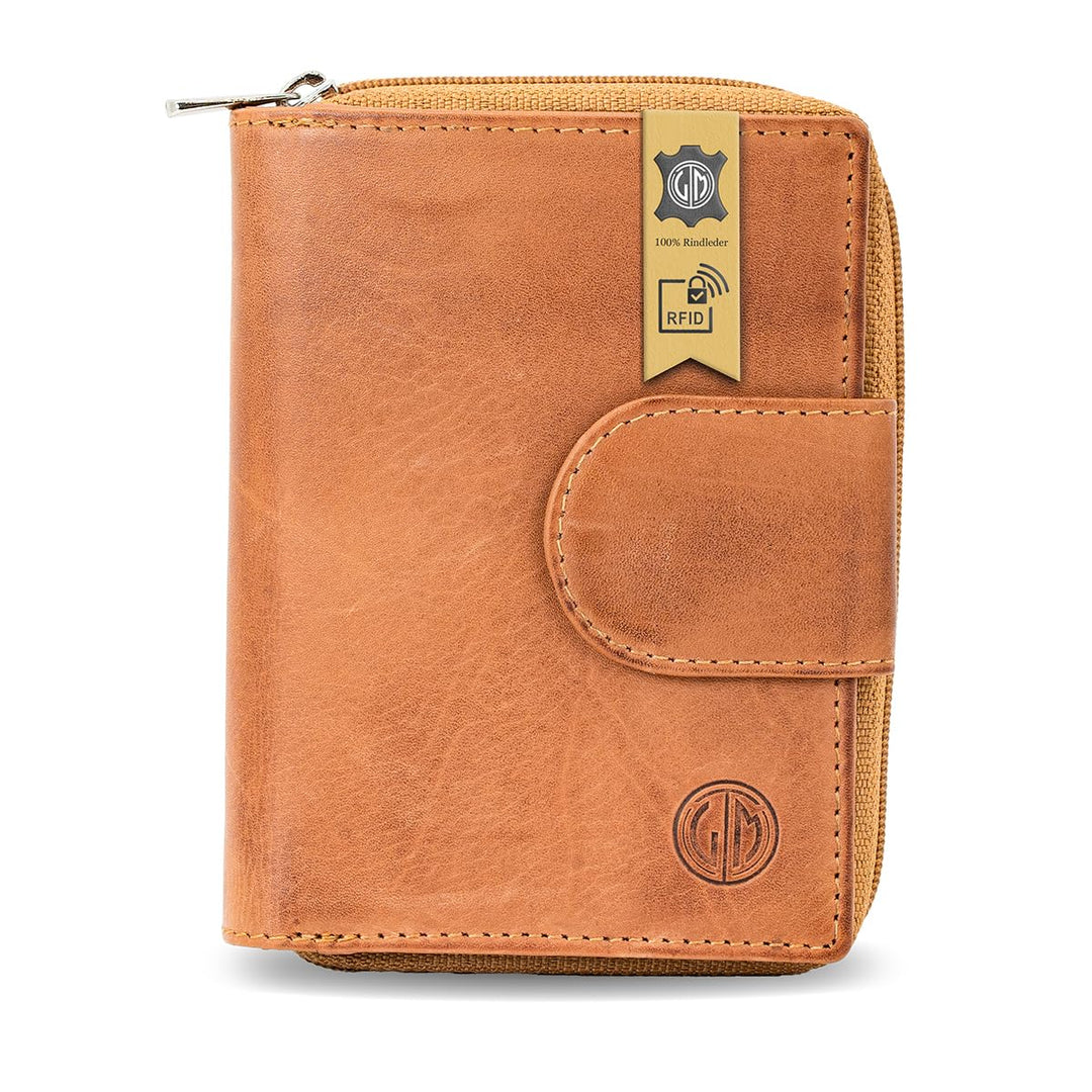 LINDENMANN Geldbeutel Damen/Damen Portemonnaie, Vollrindleder genarbt, cognac
