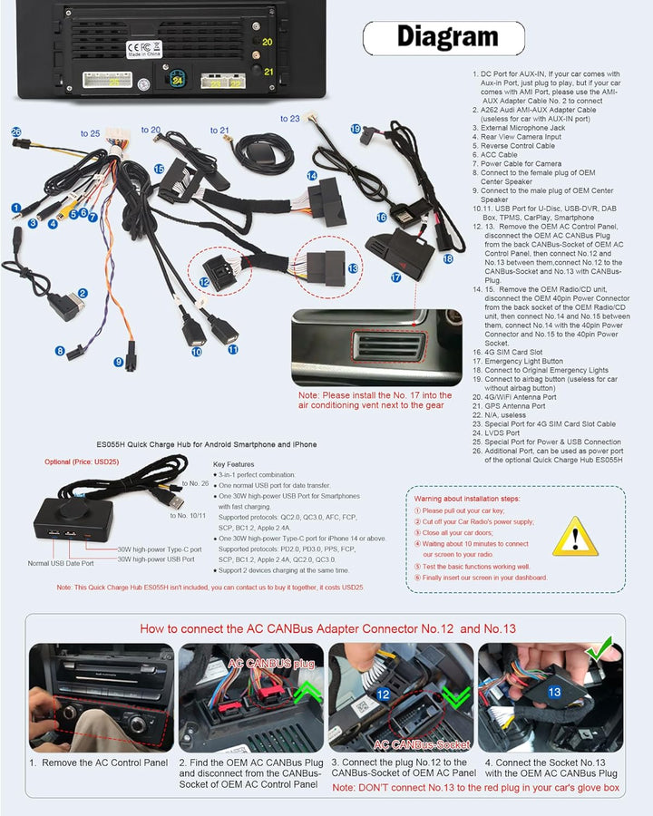 Erisin 10,25" 8-Kern 4GB+64GB Android 12 Autoradio mit GPS Navi IPS Bildschirm Für Audi A4 A5 B8 S4