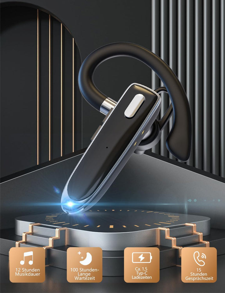 Boytond Bluetooth-Headset, kabelloses Headset mit Mikrofon, Fahr-Headset mit 24-Stunden-Gesprächszei