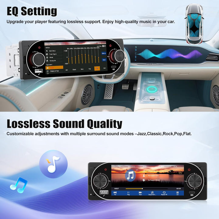 SIXWIN 1 Din Autoradio mit CarPlay Android Auto,5.1 Zoll HD IPS Touchscreen Bildschirm Bluetooth 5.2