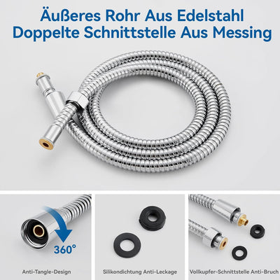 Auralum Duschkopf wassersparend, grosser Duschbrause mit Schlauch, Shower Head mit 3 Wasserabgabemod