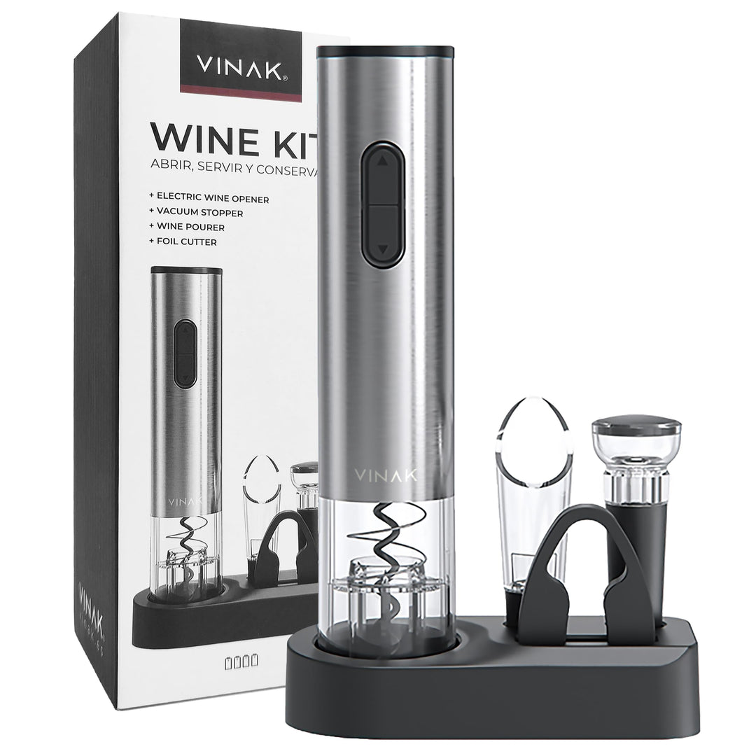 VINAK Wein-Set, batteriebetriebener elektrischer Korkenzieher aus Edelstahl + Vakuum-Weinverschluss