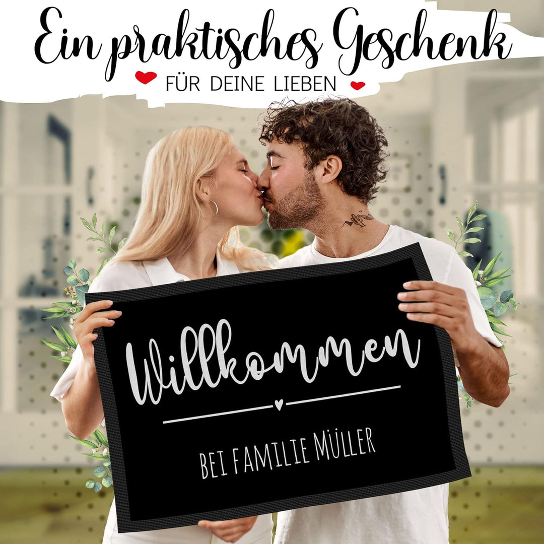 PR Print Royal Personalisierte Fussmatte eine Zeile Wunschtext - Willkommen Herz - Geschenke zum Ein