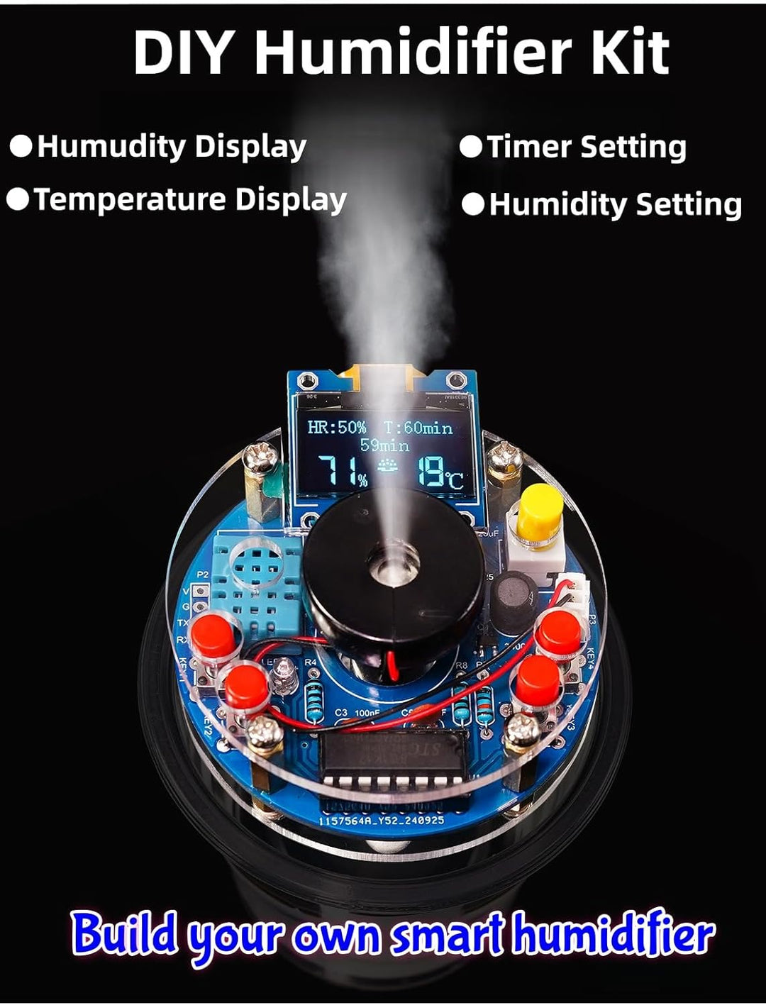 DIY Luftbefeuchter Lötbausatz, Luftbefeuchter Löt Bausatz Erwachsene mit OLED Display, Temperatur, L
