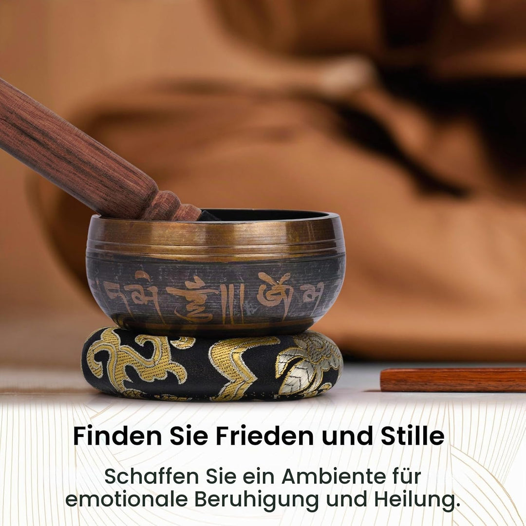 Tibetische Klangschale Klein 9.5cm - 230g, Klangschalen Set Beinhaltet Deko Kissen und Klöppel für K