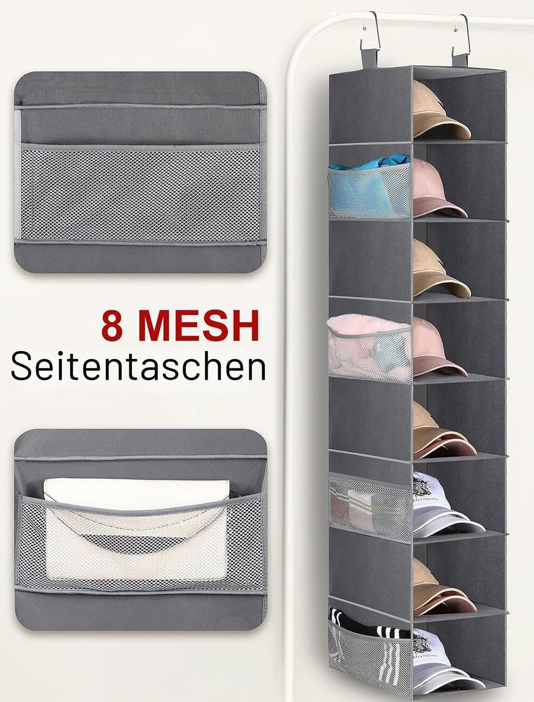 MISSLO 8-Regal Hängende Schuh Organizer Kleidung Schrank Organizer und Aufbewahrungsregale Huthalter