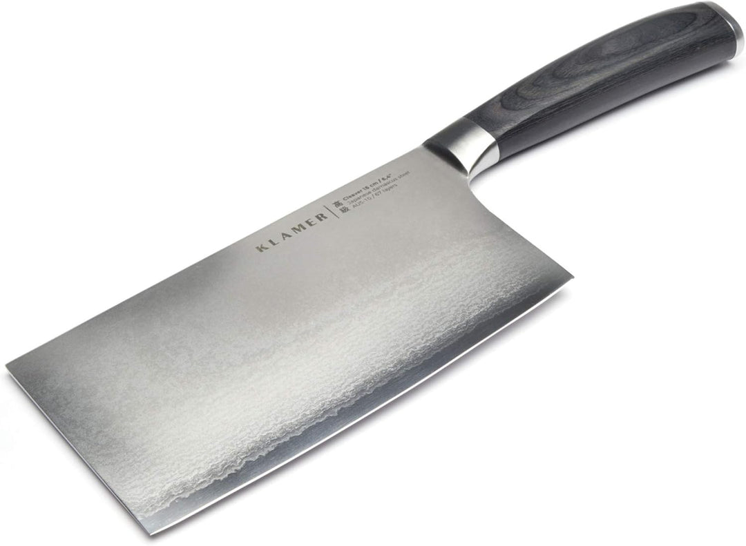 KLAMER Damast Hackmesser 16 cm – chinesisches Kochmesser aus 67 Lagen japanischem Damaszener Stahl (