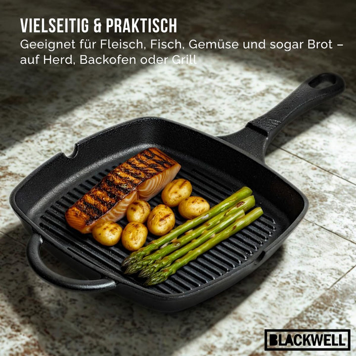 Blackwell Grillpfanne | Gusseisen | 23 x 23 cm | Ohne Antihaftbeschichtung | Alle Herdarten Grillpfa