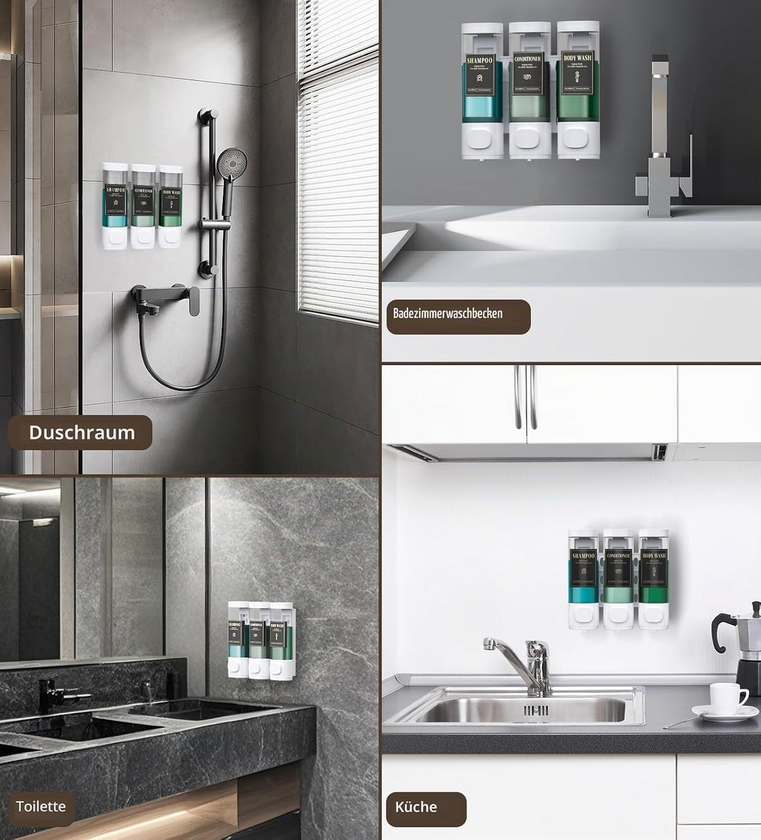 Luxspire Shampoo- und Conditioner-Spender, bohrerloser Wand-Duschseifenspender mit 3 Kammern und was