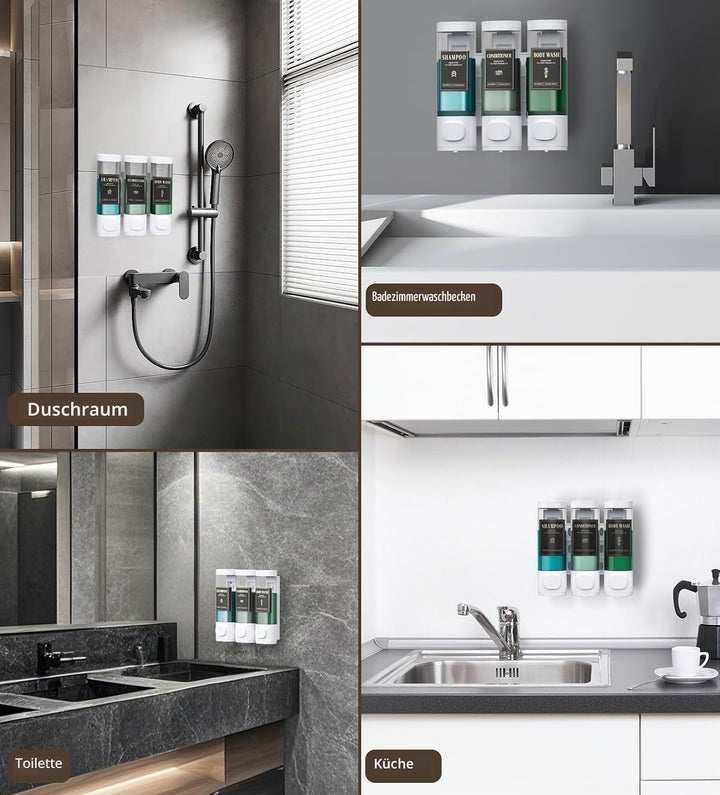 Luxspire Shampoo- und Conditioner-Spender, bohrerloser Wand-Duschseifenspender mit 3 Kammern und was
