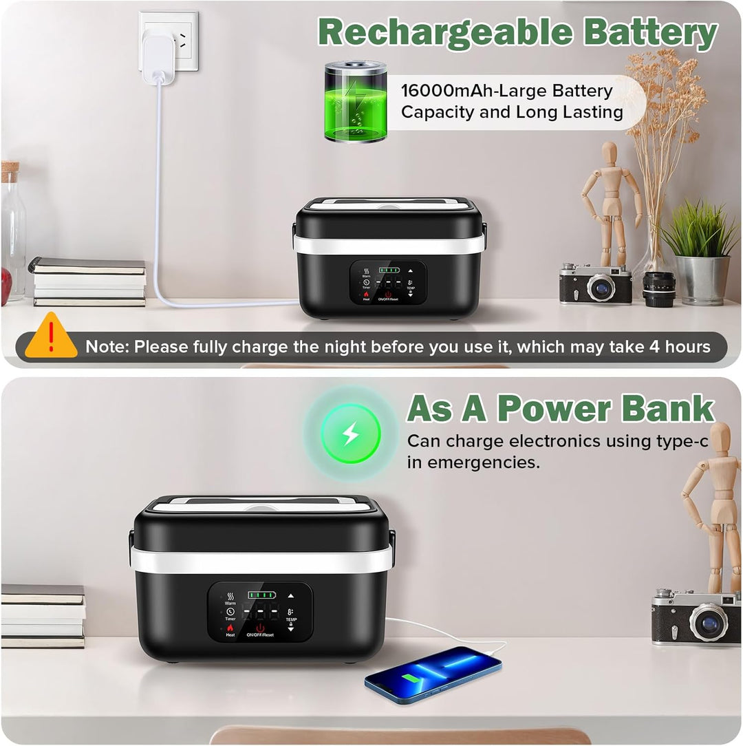 Kabellose Elektrische Lunchbox, 1L Batteriebetrieben Beheizbare Lunchbox für Erwachsene Tragbarer Sp