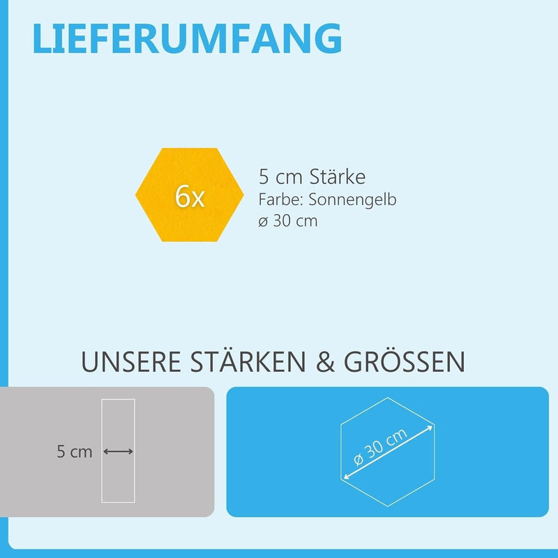 platino24 Schallabsorber Set Colore aus Basotect G+ mit Akustikfilz, 6 Absorberelemente Hexagon je Ø