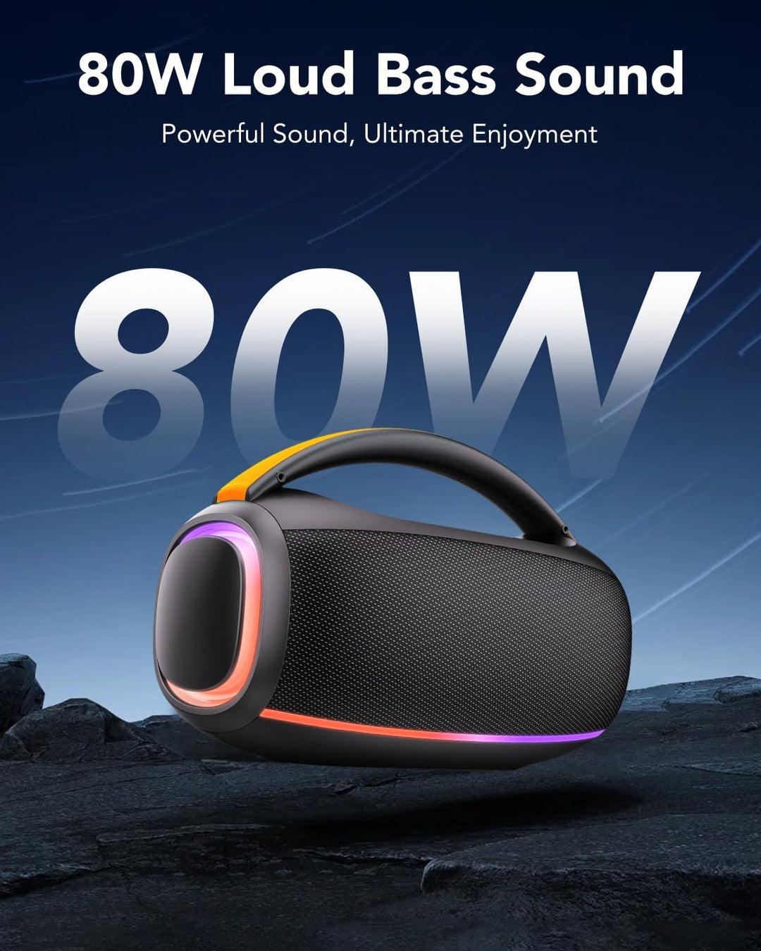 Bluetooth Lautsprecher mit Licht, Musikbox Bluetooth, Dualen Bass-Treibern, IPX7 Waterproof, TWS, AU