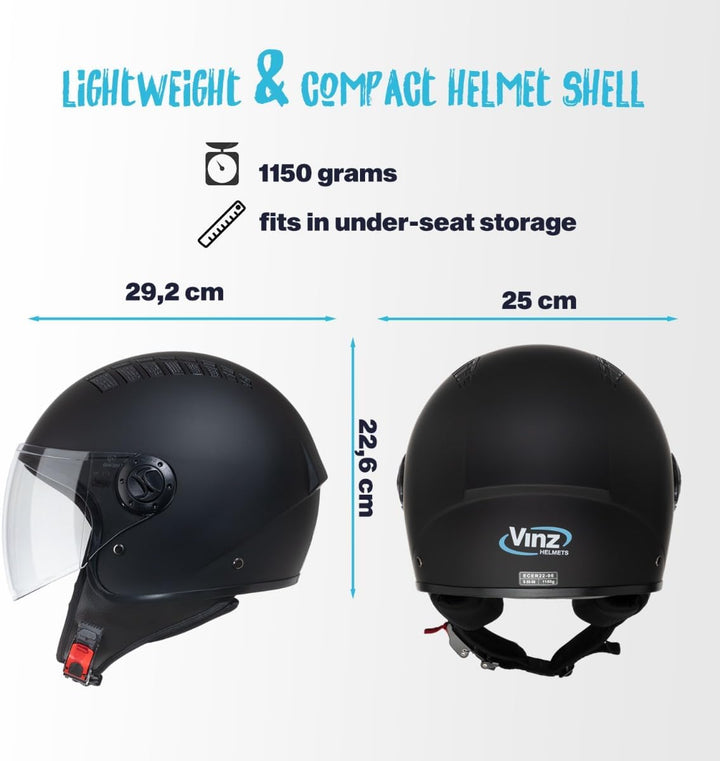 VINZ Como Jethelm mit Visier Herren und Damen | in Gr. XS-XL | Roller Helm Jet Helm Mopedhelm | ECE