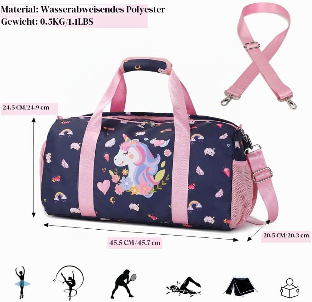 Kimwadalh Sporttasche für Mädchen, Kinder, Tanztasche, Wochenendtasche, Kinder, Reisetasche, Mädchen