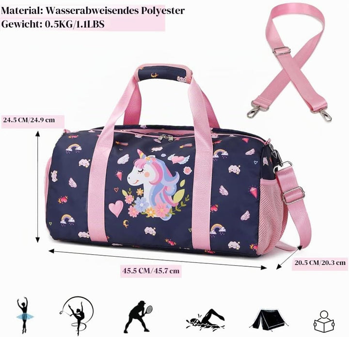 Kimwadalh Sporttasche für Mädchen, Kinder, Tanztasche, Wochenendtasche, Kinder, Reisetasche, Mädchen