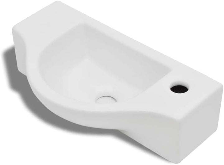 WIFESE Keramik Waschbecken mit Hahnloch Weiss 45x25x12 CM Aufsatzwaschbecken Eckig Badezimmer Möbel