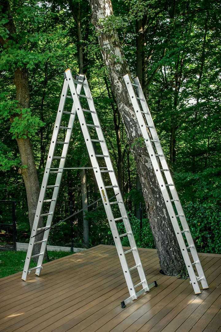 DRABEST Leiter PRO Serie Aluleiter 3x14 Aluminium Vielzweckleiter Profi Traglast 150 kg, Silber 14 S
