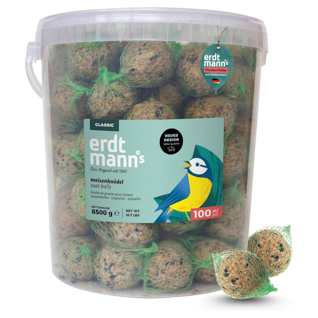 ERDTMANNS - 100 Meisenknödel für Wildvögel mit Netz im Eimer