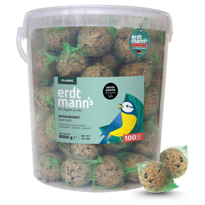 ERDTMANNS - 100 Meisenknödel für Wildvögel mit Netz im Eimer