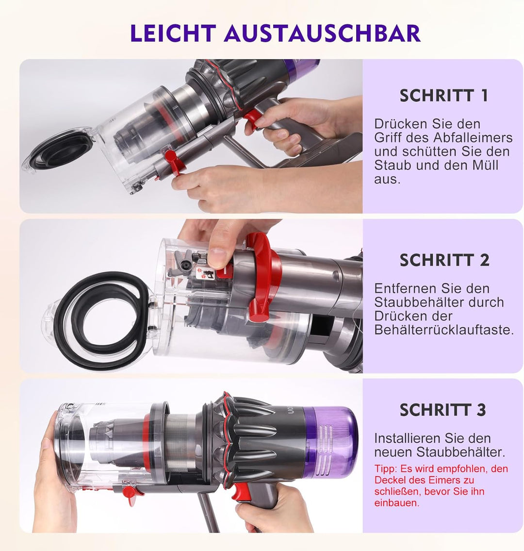 Staubbehälter für Dyson V12 SV18 SV20 Detect Slim V10 Digital Slim Staubsauger Behälter Ersatzteile,