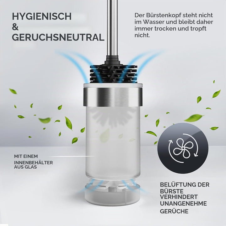 ovimar Toilettenbürste Tranerodde | Silber | Wandmontage mit Bohren | Silikon Klobürste | WC Bürste