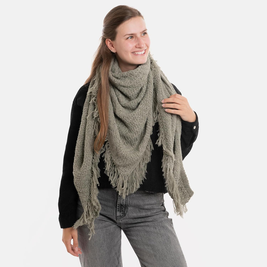 KNIT FACTORY - Dreiecksschal Amber - Damen Strickschal mit Wolle - Umschlagtuch für den Herbst und W