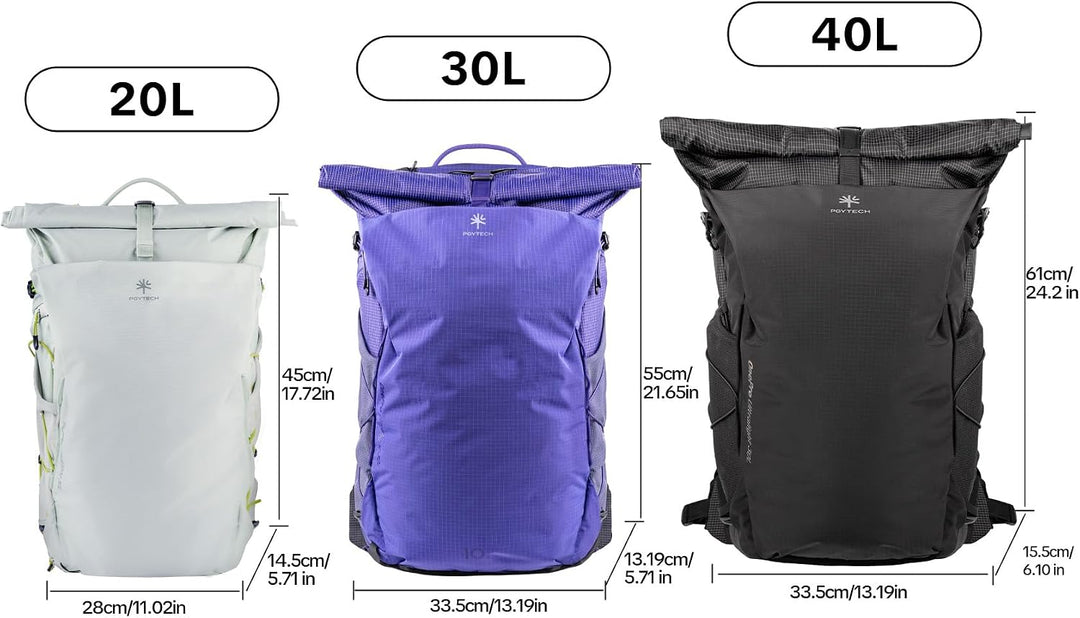 PGYTECH OnePro Ultralight Kamerarucksack Erweiterbar 20L-40L Outdoor Reisen Schwarz 30L, Schwarz 30L