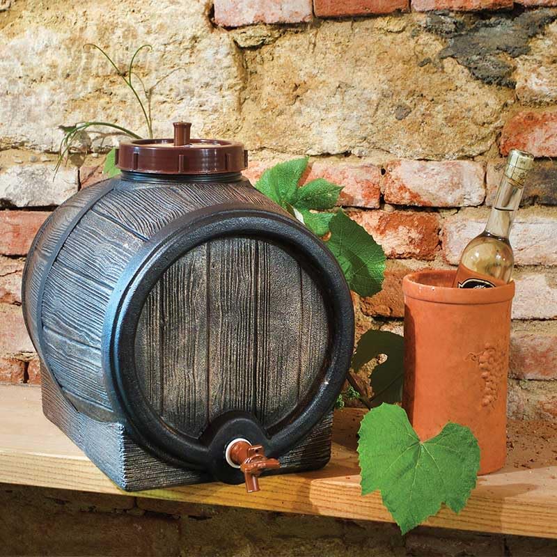 Yerd Barrik Deko Gärfass Mostfass Weinfass 10 Liter mit Prägung in Holzoptik Lebensmittelecht 1/2" A