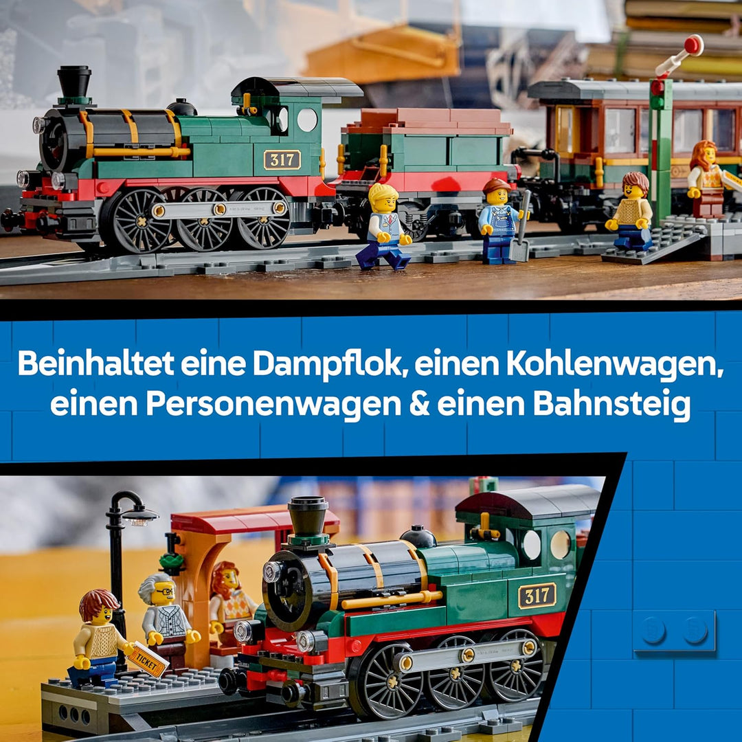 LEGO City Klassischer Dampfzug Spielzeug - STEM Modellbausatz - Set mit Bahnhof, Schienen, Führersta