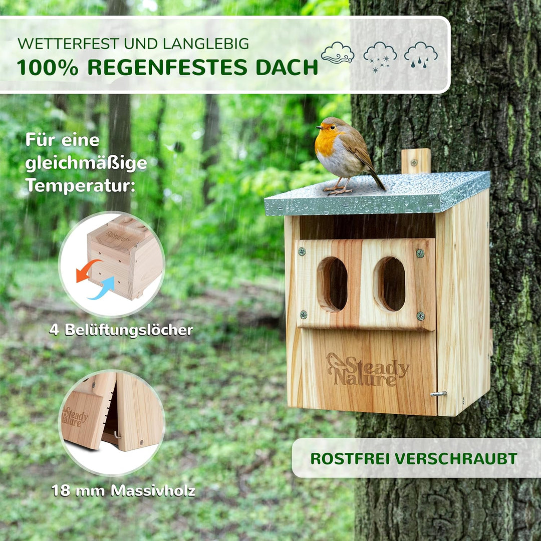 Steady Nature Nistkasten Rotkehlchen - Nistkästen für Vögel für draussen wetterfest - Halbhöhle Voge