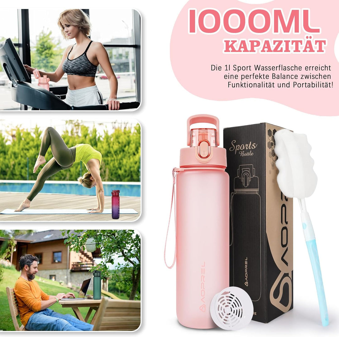 AOPREL Trinkflasche 1l, Wasserflasche BPA-Frei aus Tritan, Sport Trinkflasche Kohlensäure geeignet,