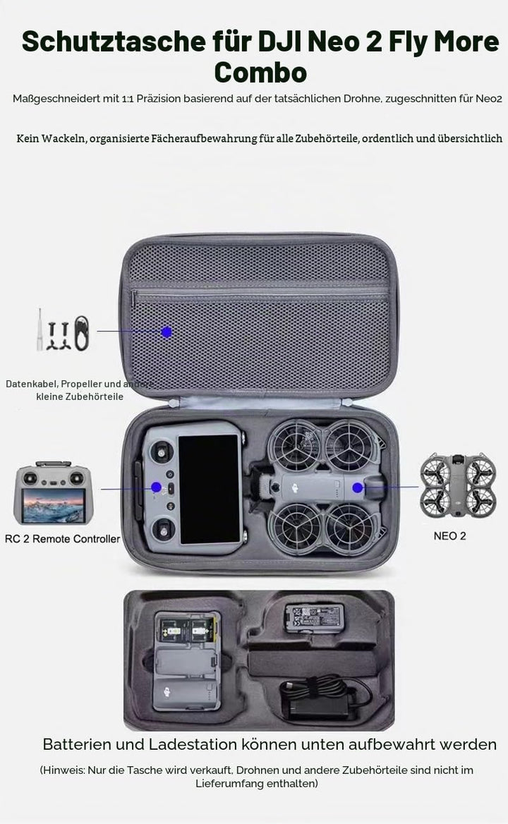 Tragetasche, kompatibel mit DJI Neo 2 Fly More Combo und RC 2 Fernbedienung, tragbare Reise-Schutz-U