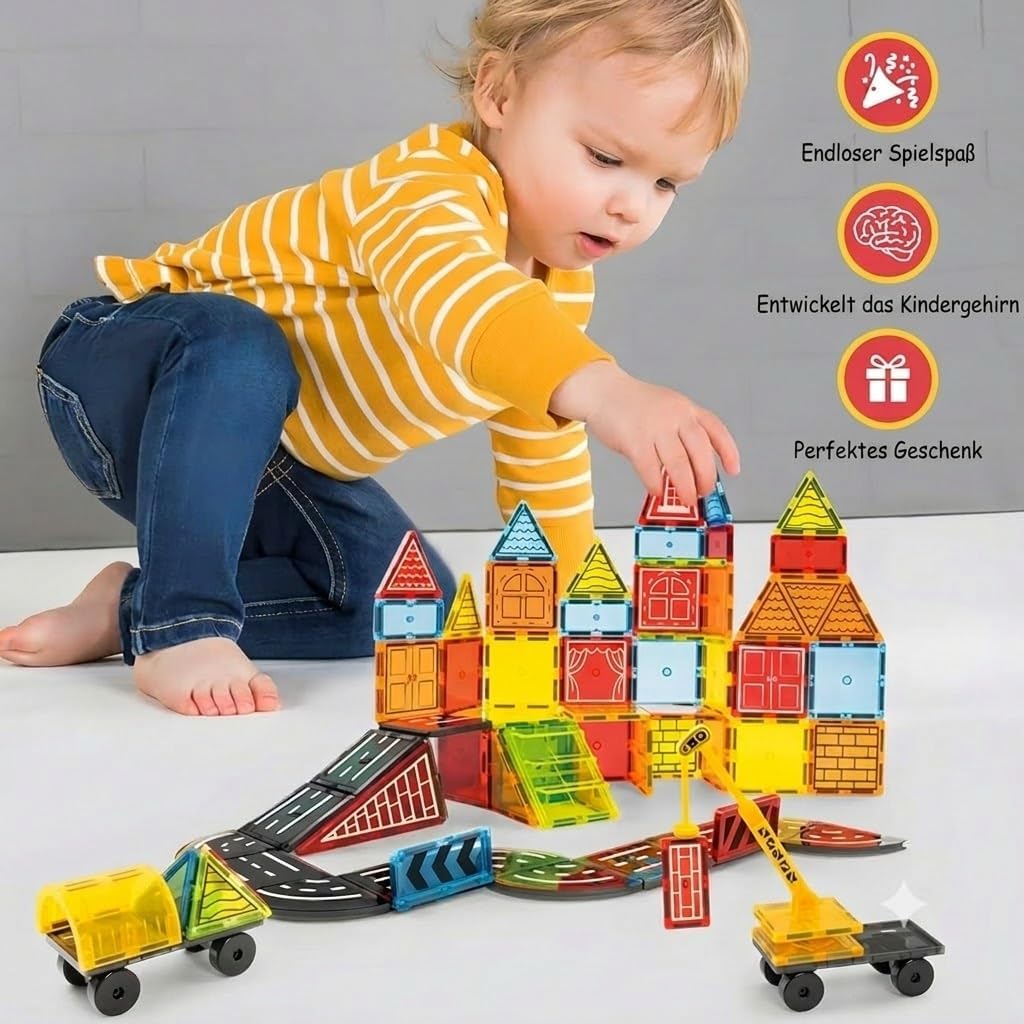 Olvy Magnetische Bausteine Montessori Spielzeug - 42 Magnetic Tiles Kinder - Magnetisches Konstrukti