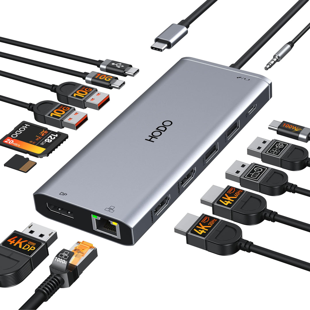 Dockingstation Laptop 2 Monitore, Docking Station USB C Hub Adapter 14 in 1 mit Dual HDMI, 10 Gbps D