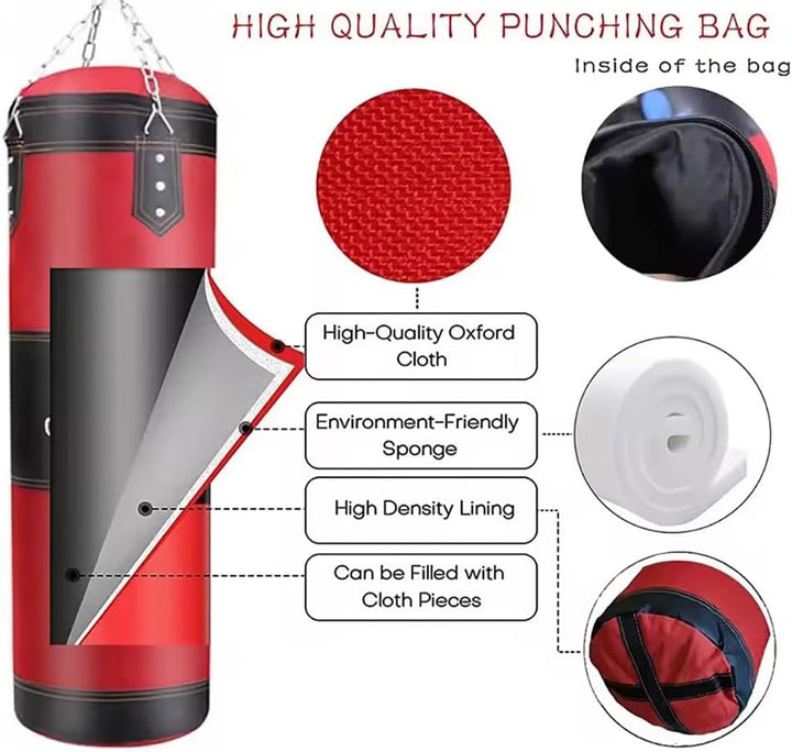 Boxsack Hängend, 15-in-1 Heavy Duty Boxsack, PU-Material Mit dickerer Kette kann 360° gedreht werden