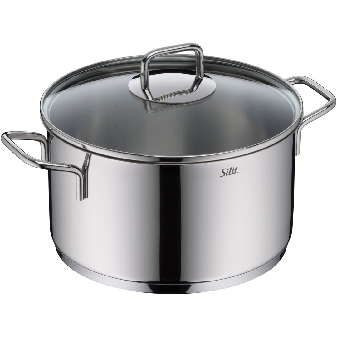 Silit Extra Cook, Kochtopf 24 cm mit Glasdeckel, Innenskalierung, breiter Schüttrand, hochwertiger s