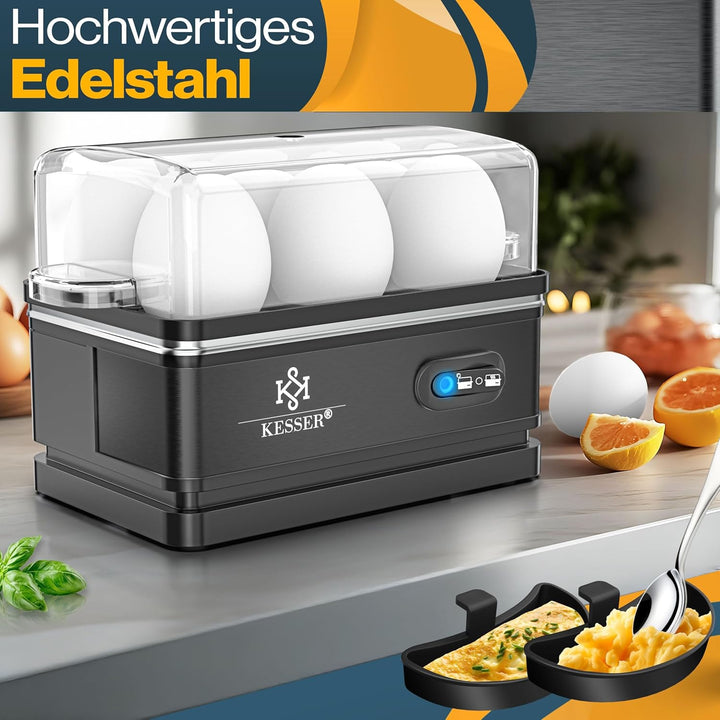 KESSER® Eierkocher für 1 bis 6 Eier elektrisch aus Edelstahl 400W & Warmhaltefunktion | Kipp-Funktio