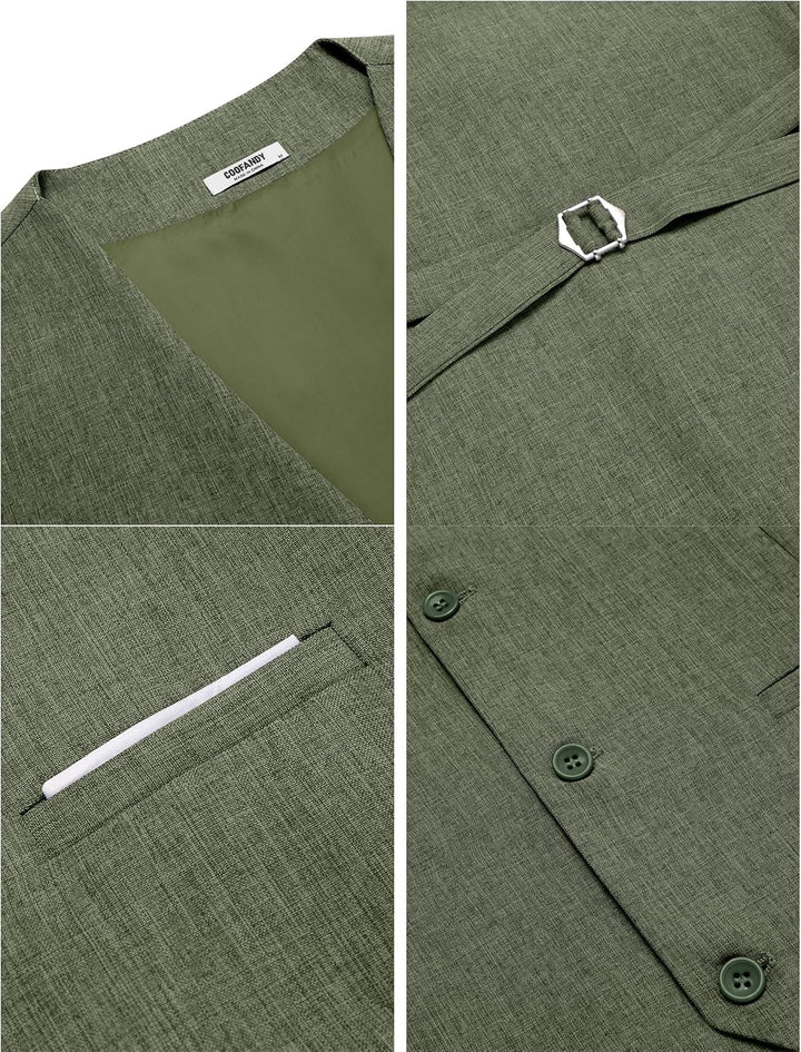 COOFANDY Weste Herren Anzug mit Taschen Anzugweste Gilet Casual Hochzeitsweste V-Ausschnitt Business