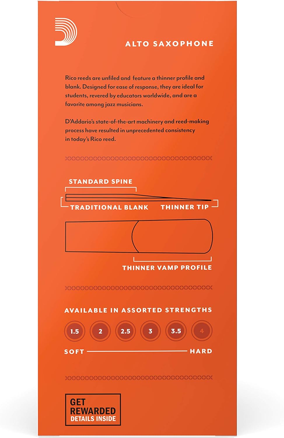 Rico by D'Addario Saxophon Blätter | Hochpräzise gefertigt | Alt Saxophon Blätter 2 Stärke | 25er-Pa