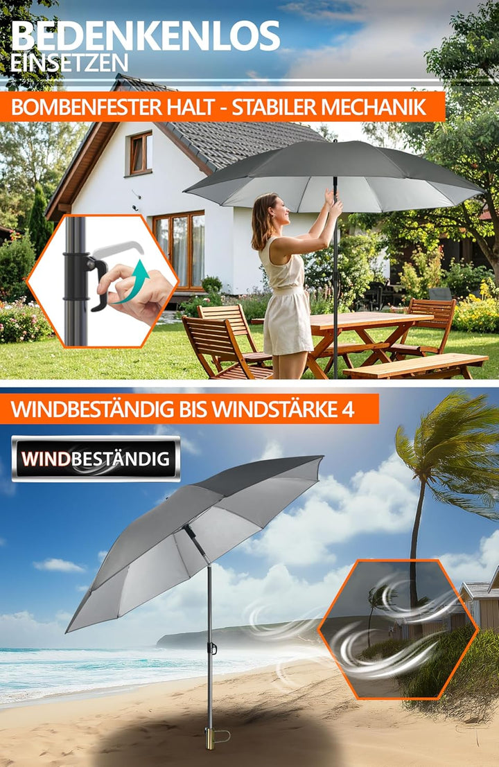 4smile Sonnenschirm Strand SunnyJoy, Anthrazit – 3er Set inkl. Strandschirm windfest stabil, Rasendo