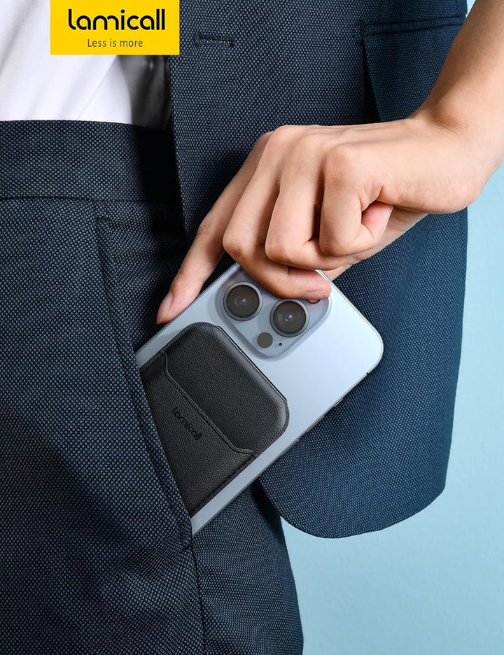 Lamicall Handy Kartenhalter für MagSafe Wallet - 2024 Vegan Leder Magnetischer Verstellbare Ständer,