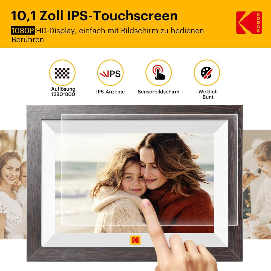 KODAK 10,1 Zoll WiFi Digitaler Bilderrahmen, 1280x800 HD IPS Touchscreen, WLAN Elektronischer Bilder