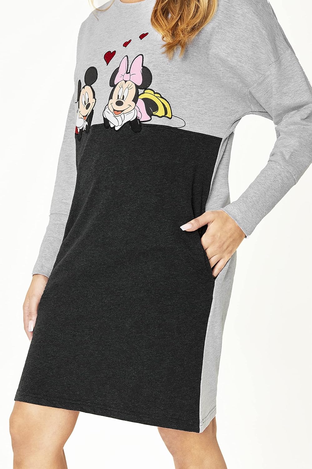 Disney Oversized Sweatshirt-Kleid für Damen Micky und Minni Casual Sweater-Kleid Graumeliert S, Grau