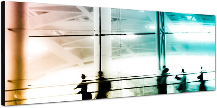 Paul Sinus Art Panoramabild auf Leinwand und Keilrahmen 150x50cm Stadt Gebäude modern Menschen abstr