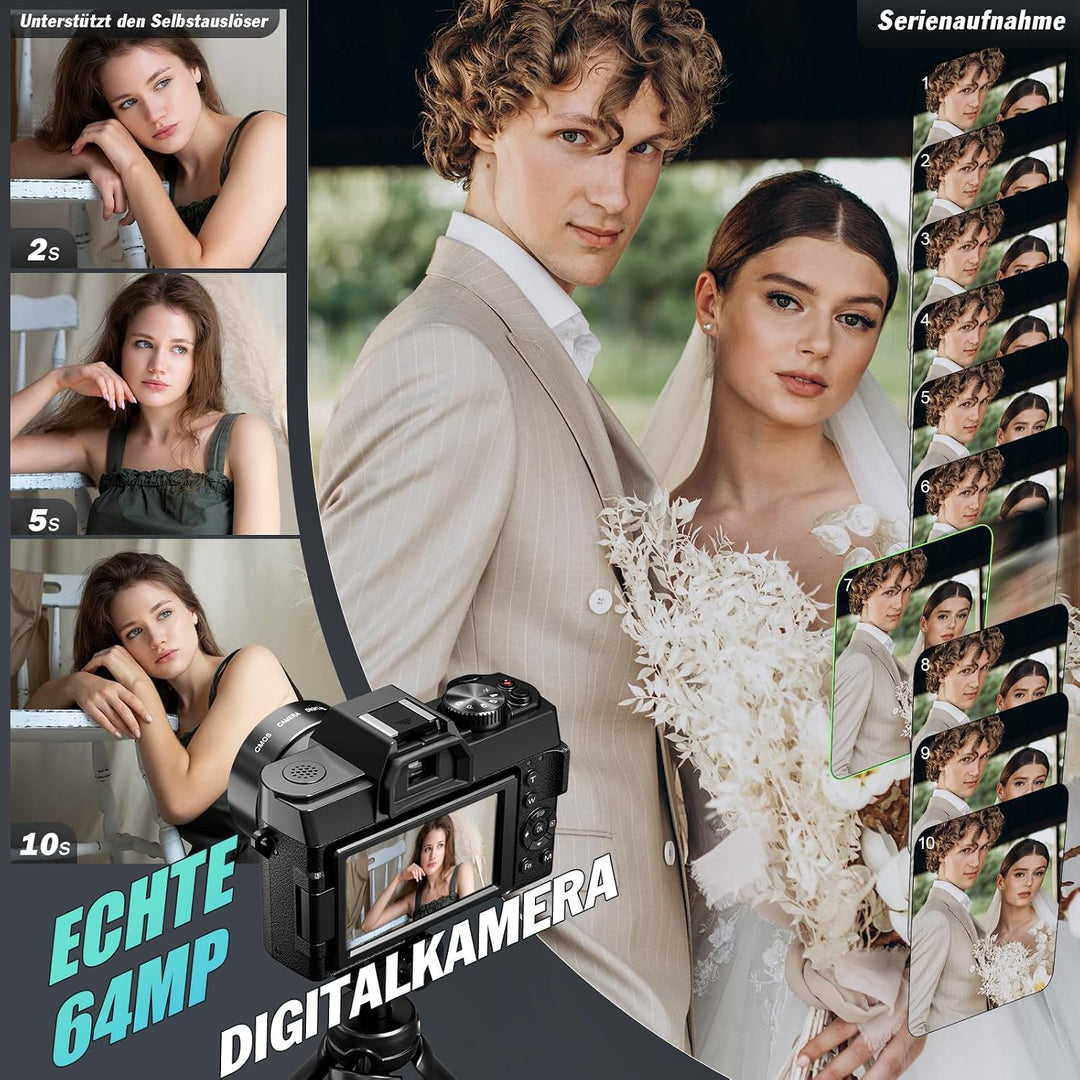 NBD 8K Digitalkamera 64MP mit Autofokus, 16X Digitalzoom Schwarz, Schwarz